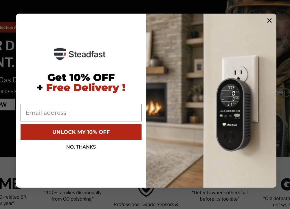 Klaviyo sign-up popup for Steadfast